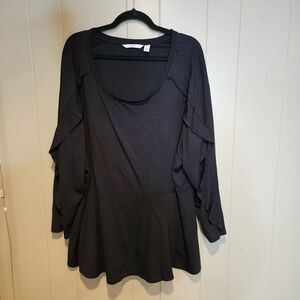 Isaac Mizrahi Black Ruffle Tunic Top with Scoop Neckline, Plus-Size 3X